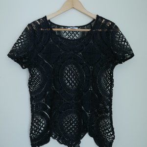 Bar III Black Lace Short Sleeve Top M